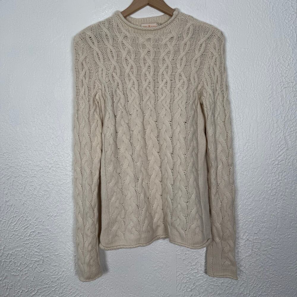 Tory Burch 100% Cashmere Cable Knit Sweater Cream Size Small
